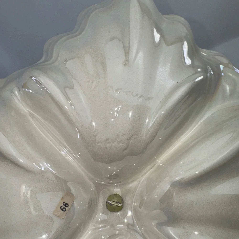 Vintage Maddux Ceramic Tidbit Tray: Iridescent with Wood Centerpiece MCM